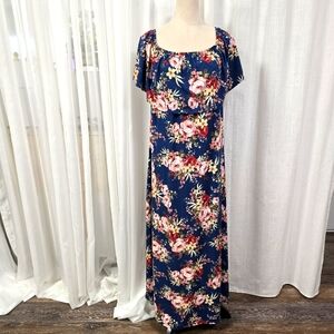 2/$30 Vibe Sportswear Navy Contrasting Floral Long Maxi Dress Plus Size‎ 2X